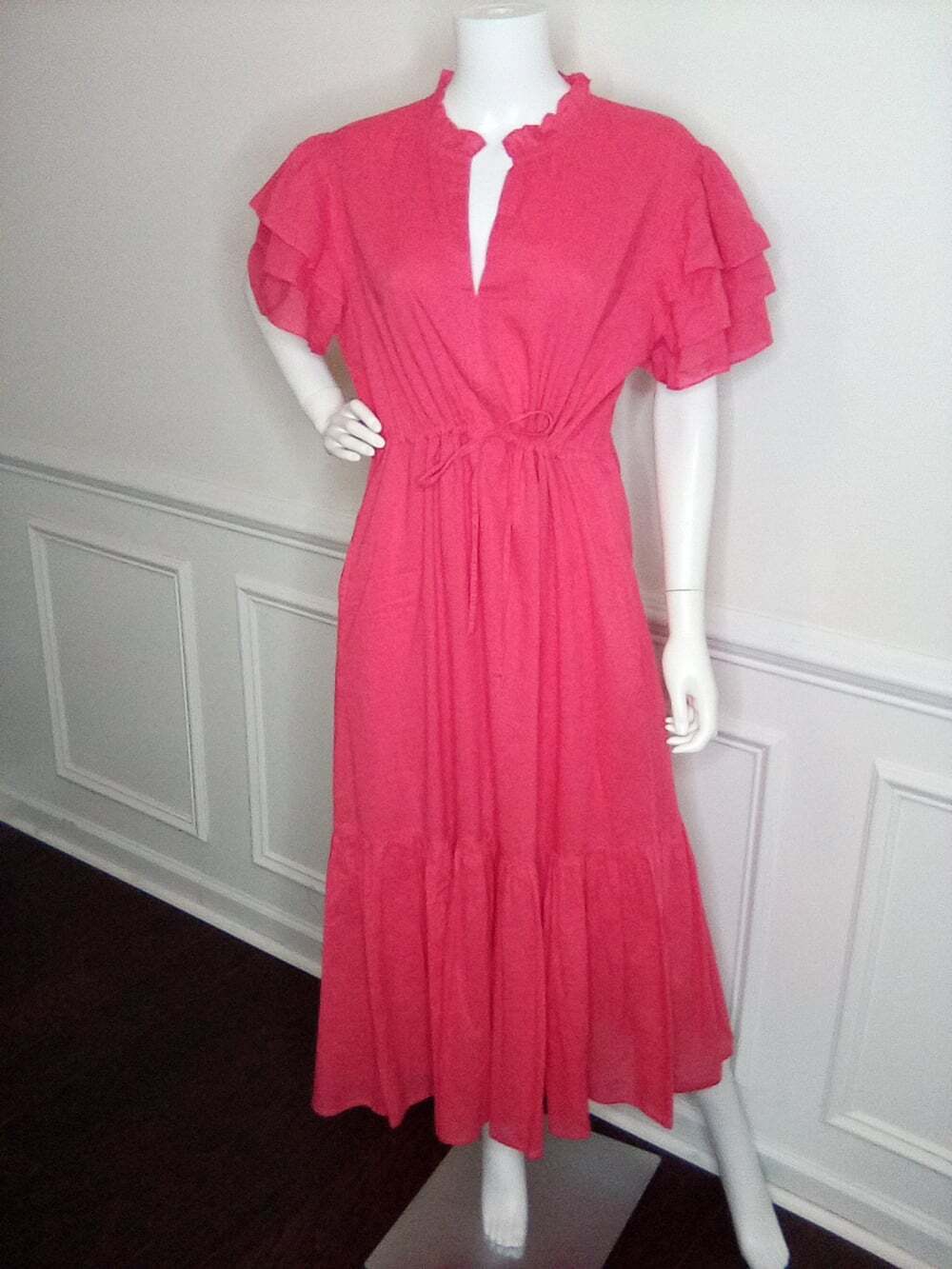 Olivia James The Label Delia Pink Plunge Neck Flutter Sleeve Maxi Sundress, XL - Picture 2 of 16